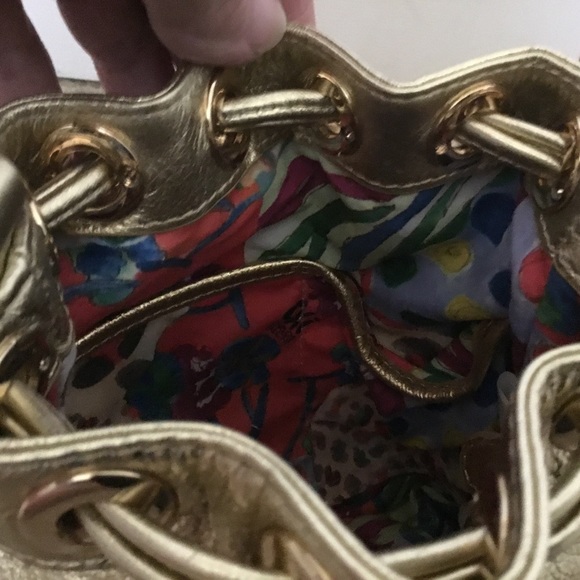 NWT RARE Chi By Carlos FALCHI Genuine Metallic  LEAVES  Bucket/ Crossbody Bag - Picture 7 of 12